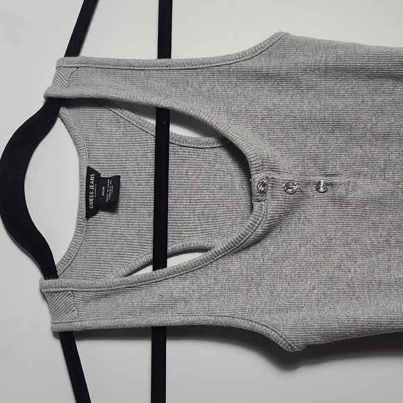 GUESS JEANS Gray Sleeveless Ribbed Tank  Top With Jewels Racerback Style Size M - Picture 7 of 11